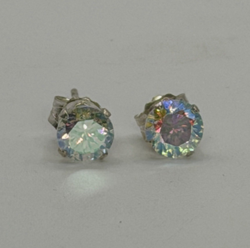 Sterling Silver Cubic Zirconia CZ AB Round Solitaire Stud Earrings 925 SU 5mm